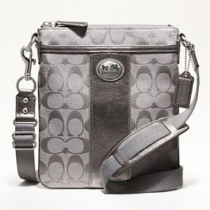 Coach Gray Monogram Print Leather Legacy Swingpack Crossbody Bag